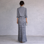 Adrianna Papell Grey Blue Tiered Maxi Dress & Bolero Jacket UK 10