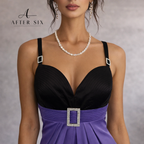 After Six Stunning Lavender Black Satin Dress UK 14