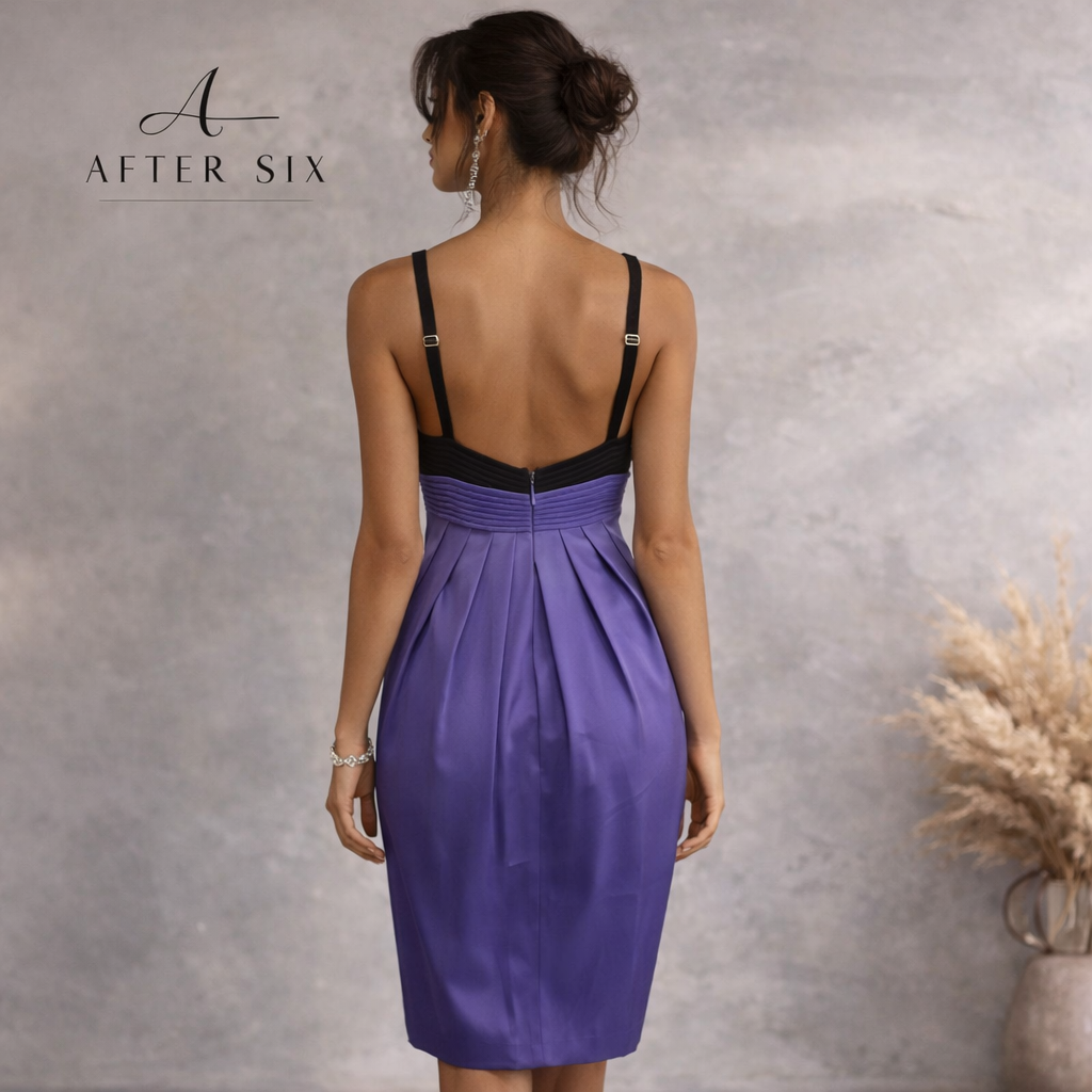 After Six Stunning Lavender Black Satin Dress UK 14
