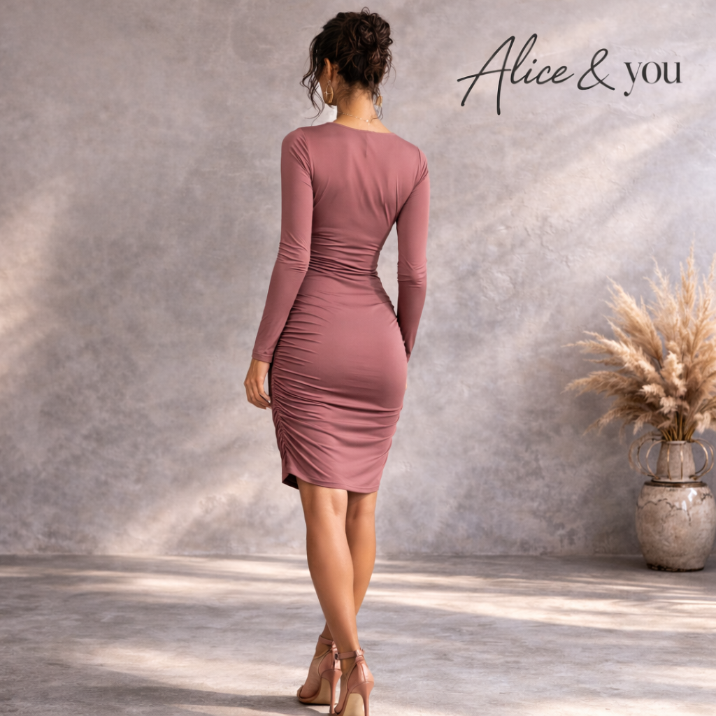Alice & You Ruched Silky Dusky Pink Bodycon Dress UK 10