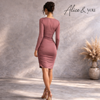 Alice & You Ruched Silky Dusky Pink Bodycon Dress UK 10