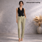 Alexander Wang Ecru High Waisted Tapered Pleated Trousers UK 6