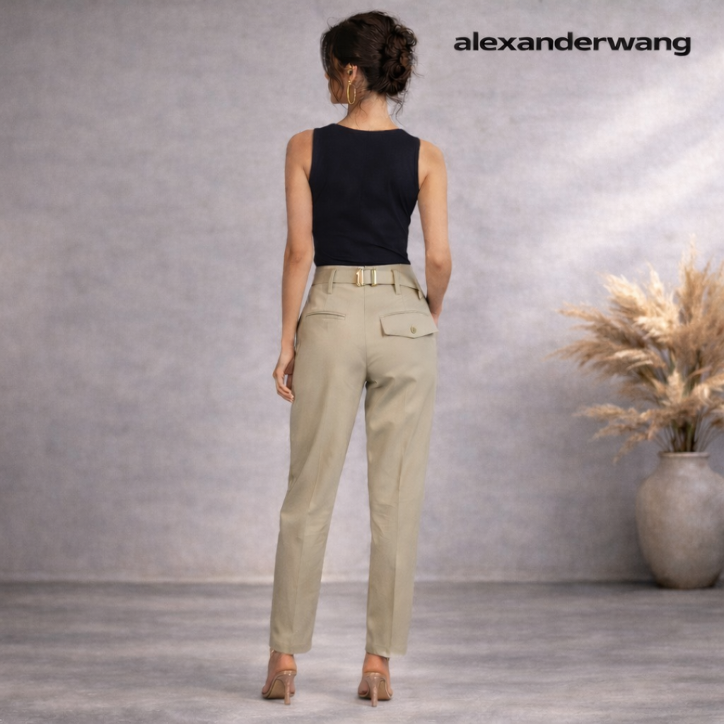 Alexander Wang Ecru High Waisted Tapered Pleated Trousers UK 6