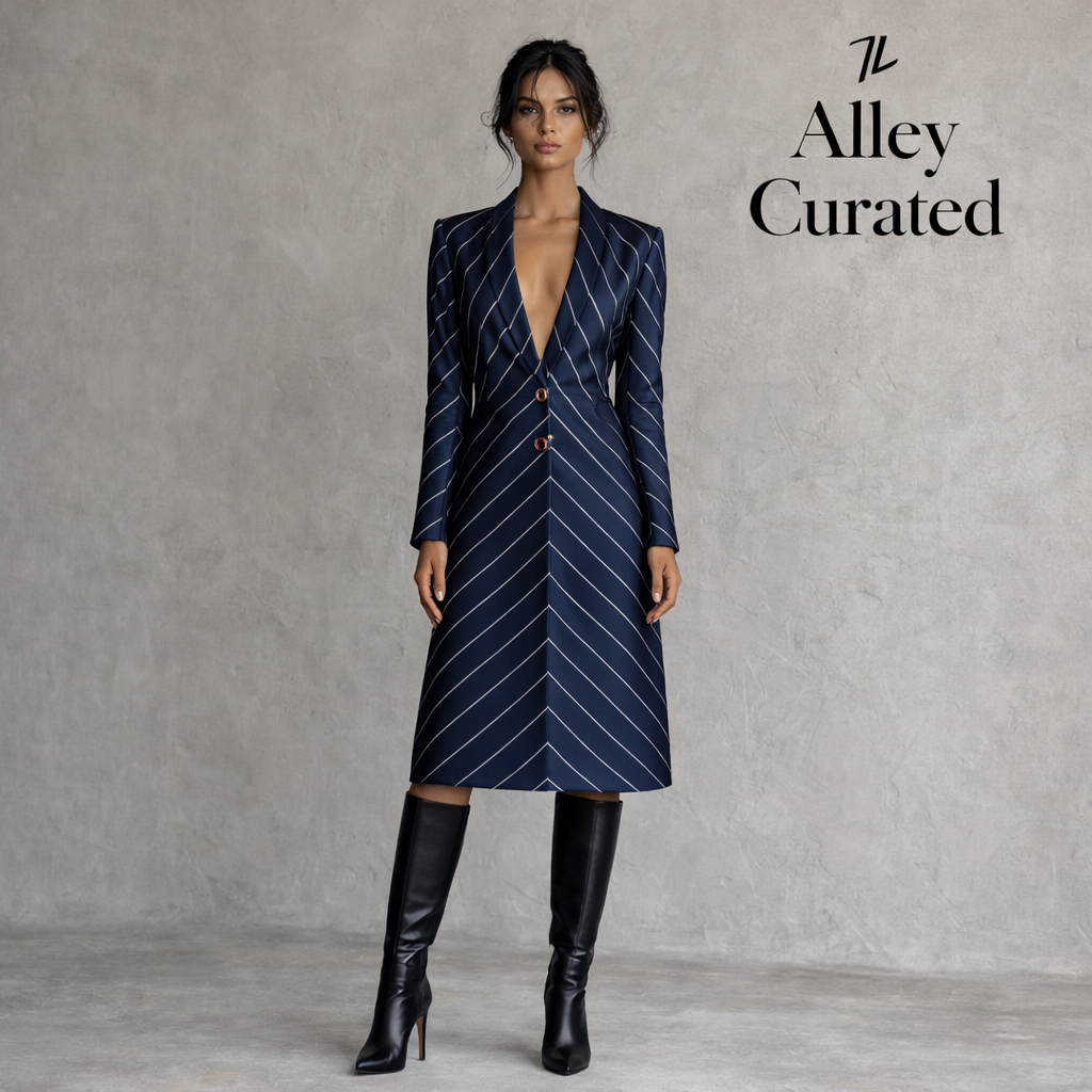 Versace Classic Blue Pinstripe Coat  UK 10