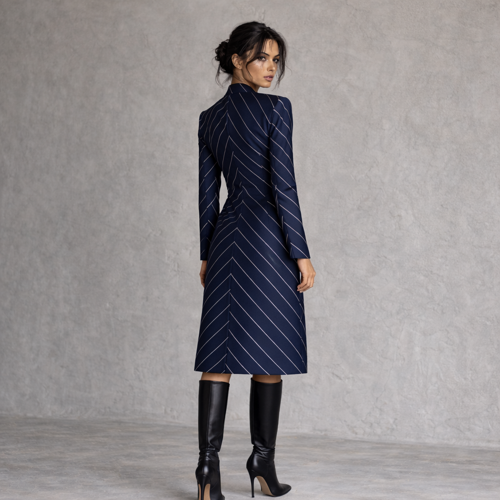 Versace Classic Blue Pinstripe Coat  UK 10