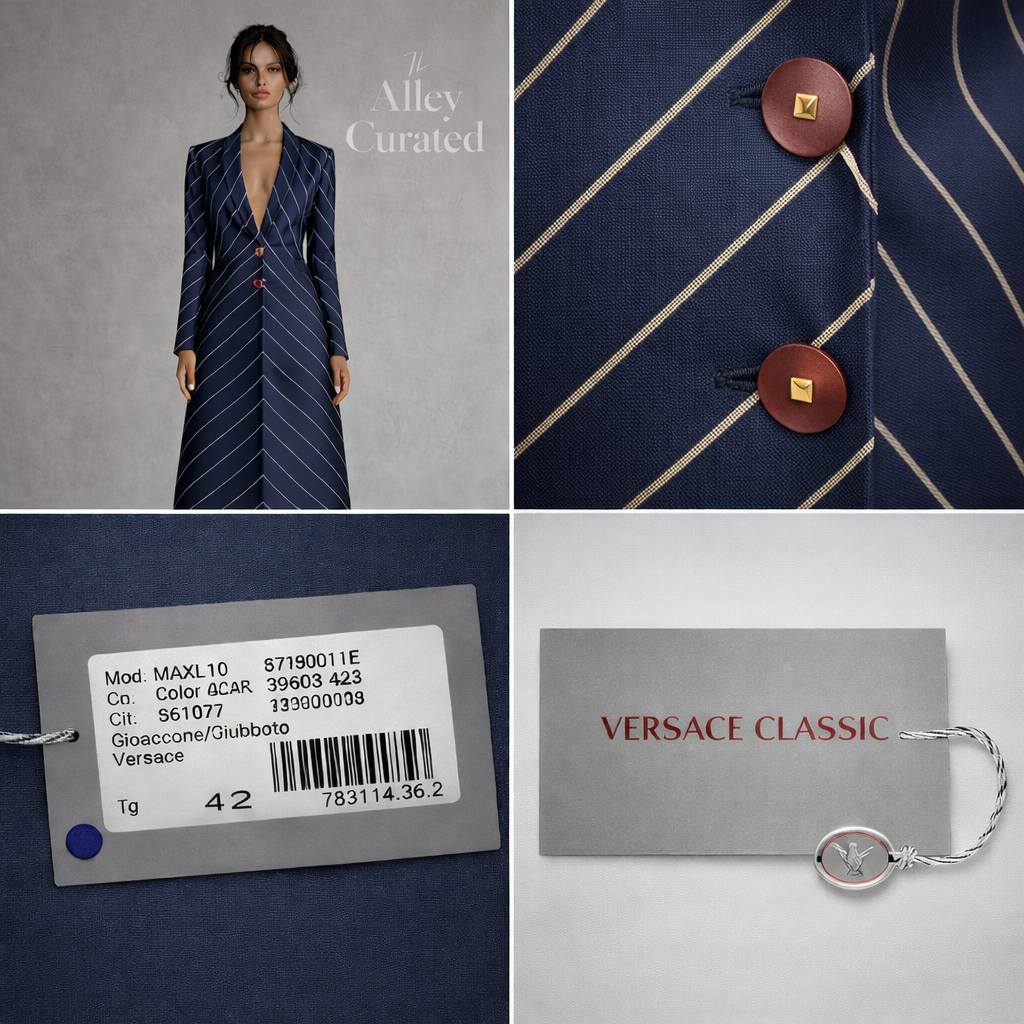 Versace Classic Blue Pinstripe Coat  UK 10