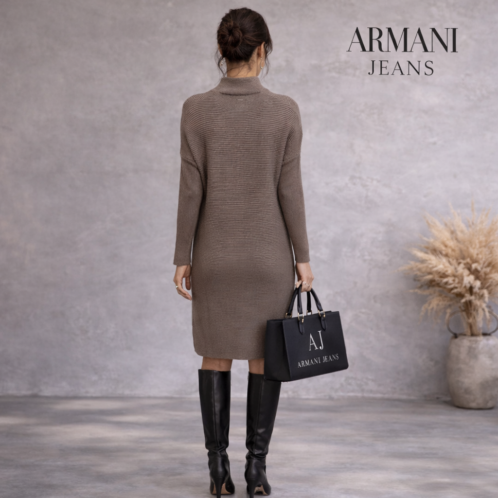 Armani Jeans Grey Ribbed Cowl Neck Jumper Dress UK 12