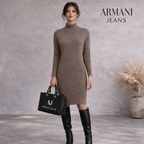 Armani Jeans Grey Ribbed Cowl Neck Jumper Dress UK 12
