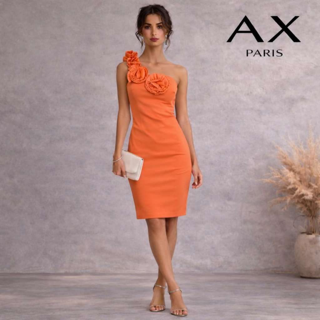 Ax Paris Coral Peach One Shoulder Dress UK 8