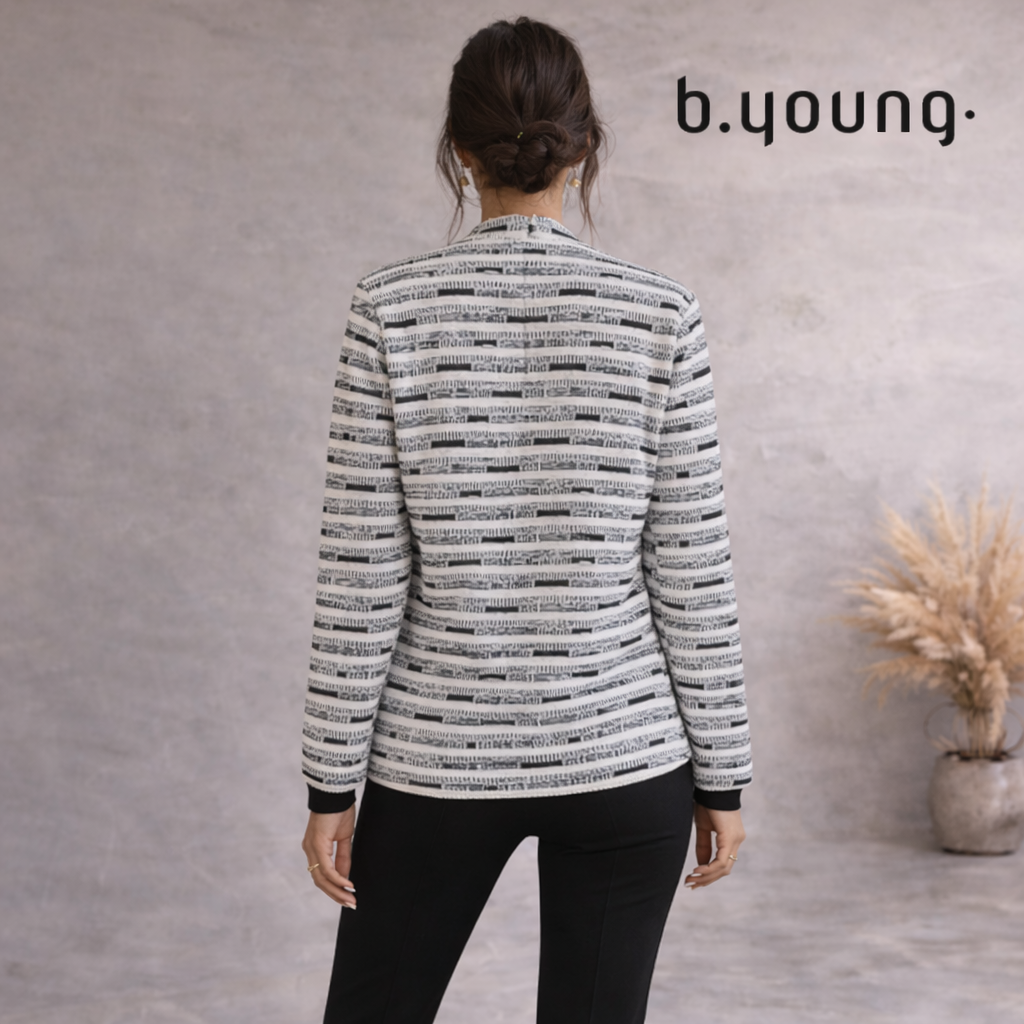 B.Young Ivory Blue Black Cotton Cardigan UK 10