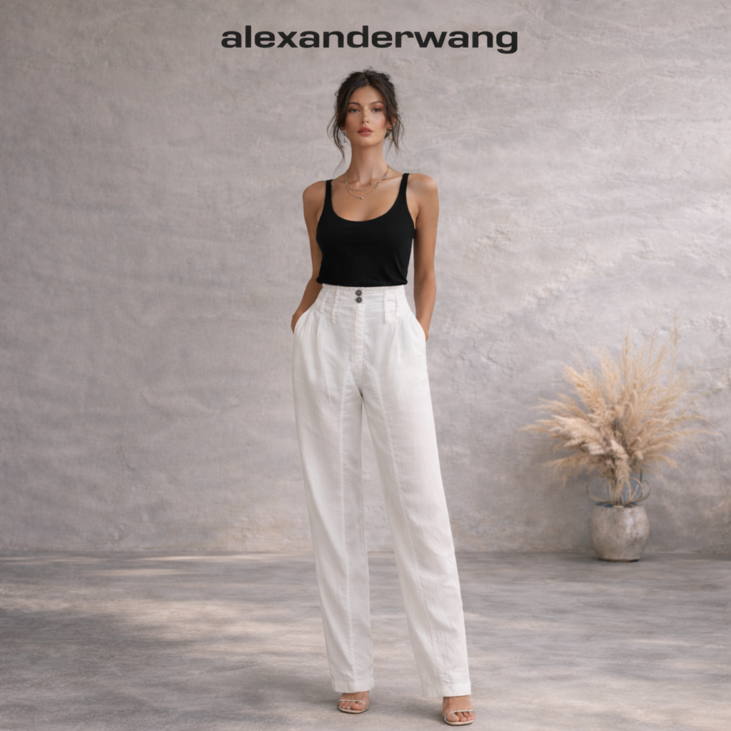 Alexander Wang White Cotton High Waisted Tapered Trousers UK 6