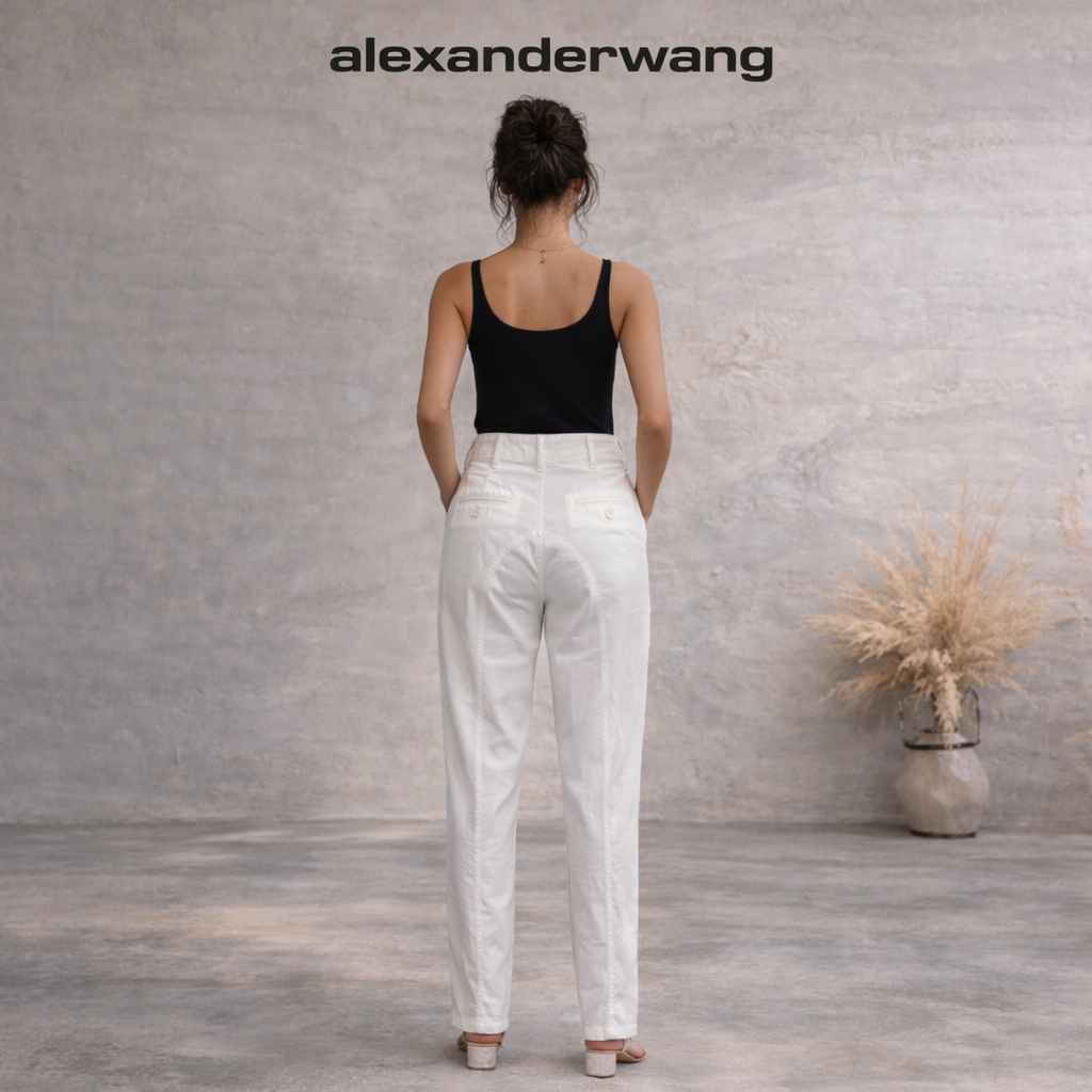Alexander Wang White Cotton High Waisted Tapered Trousers UK 6