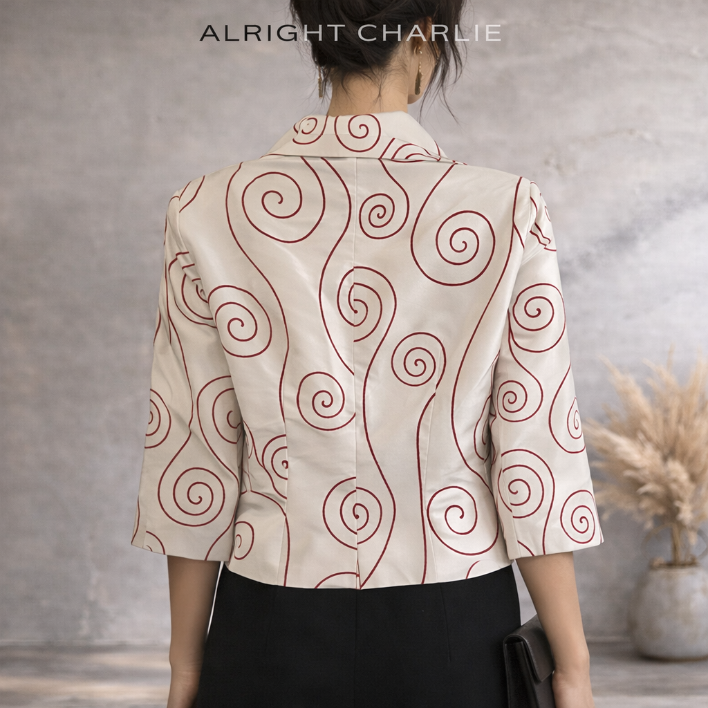 Alright Charlie Rare Cream & Red Silk Occasion Jacket UK 12