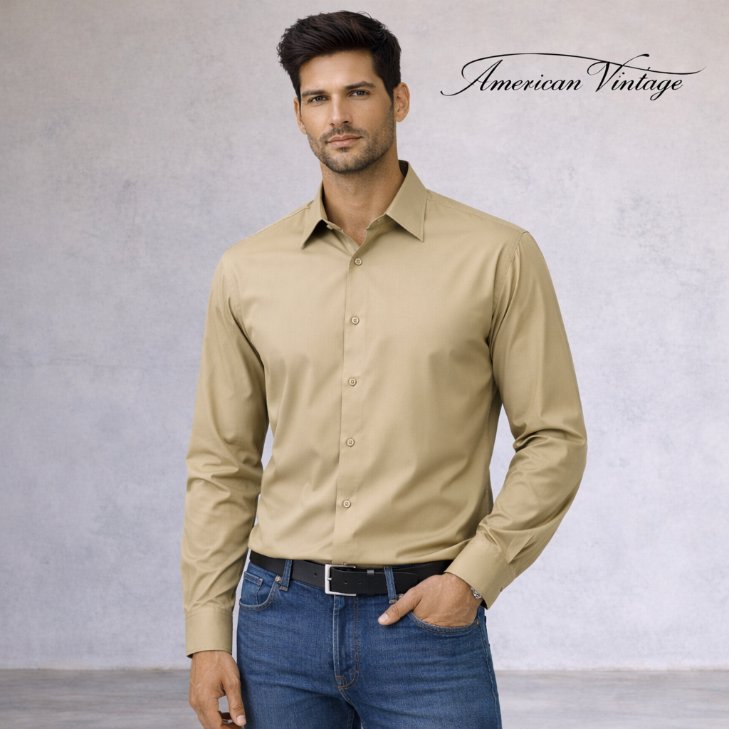 American Vintage Mens Cotton Beige Shirt Size XXL