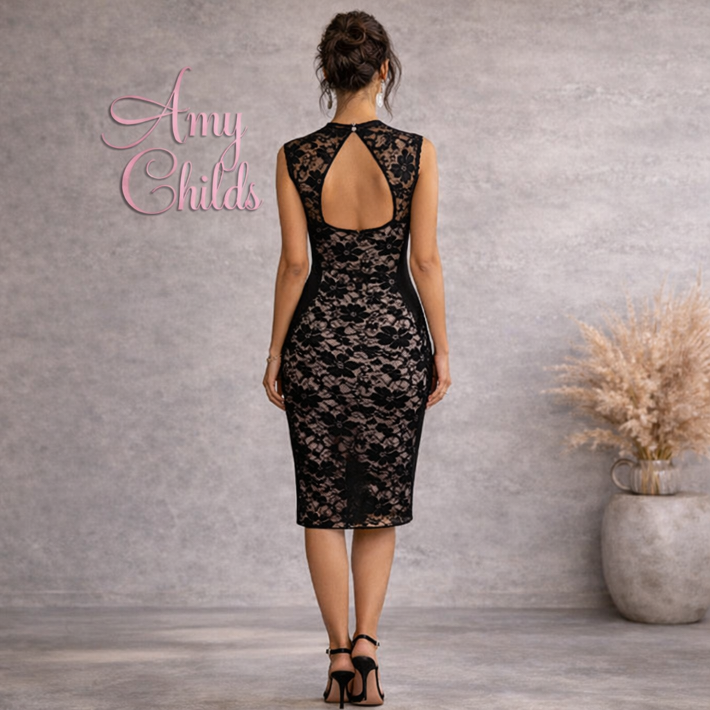 Amy Childs Black Lace Bodycon Dress  UK 14