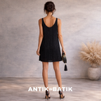 Antik Batik Black Silk Beaded Long Top, Mini Dress UK 10