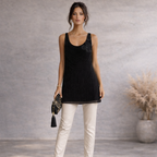 Antik Batik Black Silk Beaded Long Top, Mini Dress UK 10
