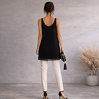 Antik Batik Black Silk Beaded Long Top, Mini Dress UK 10