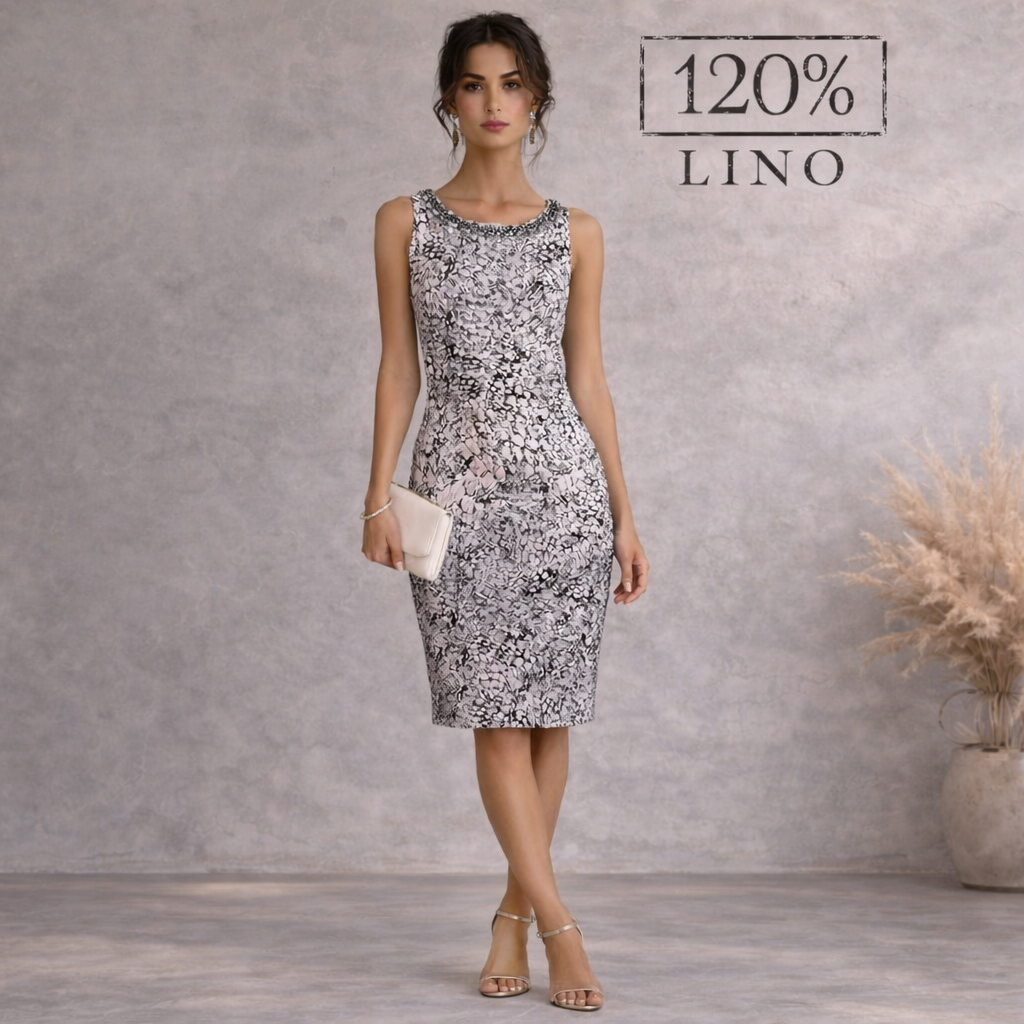 120% Lino White Purple Linen Dress UK 10