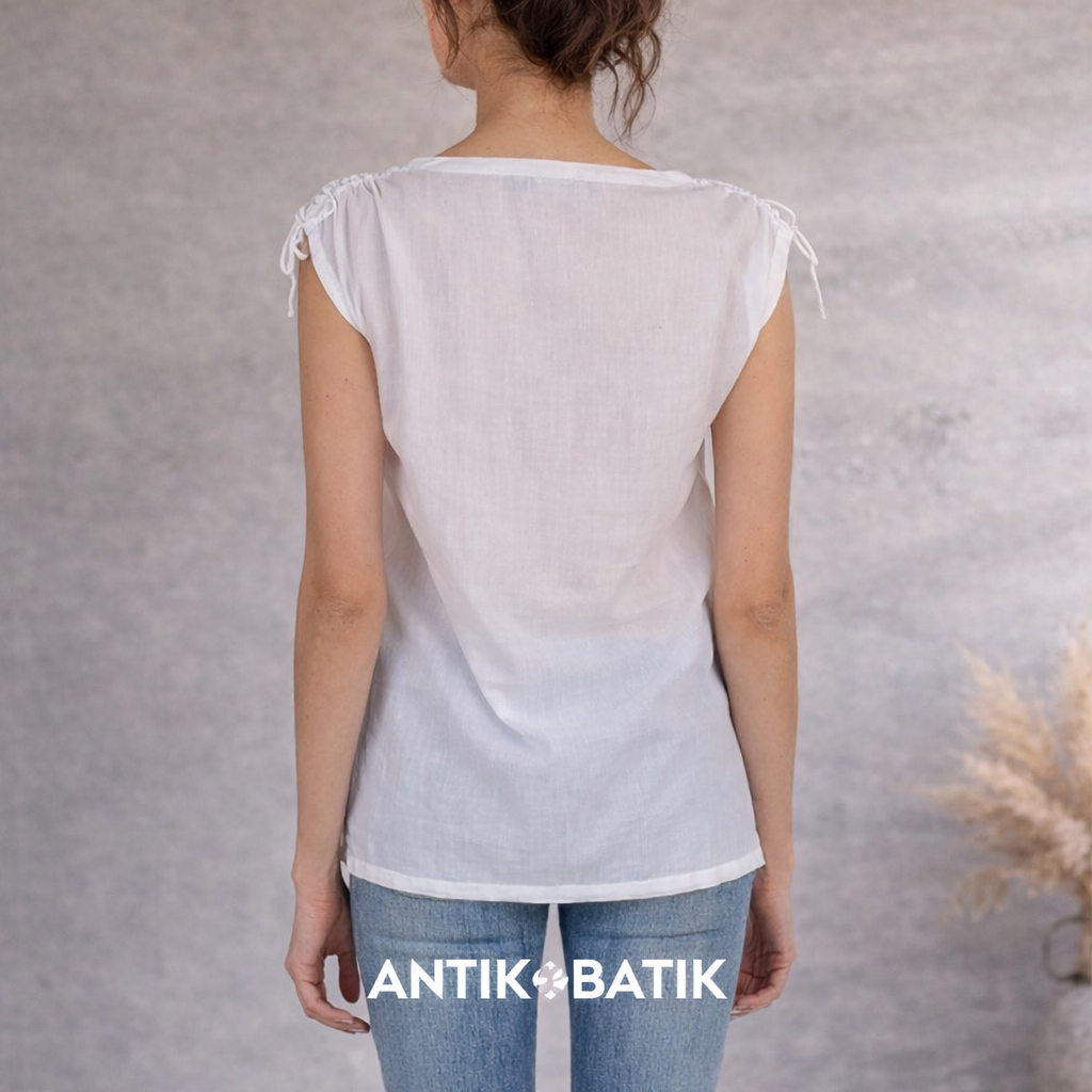Antik Batik White Cotton Neon Coral Top UK 12