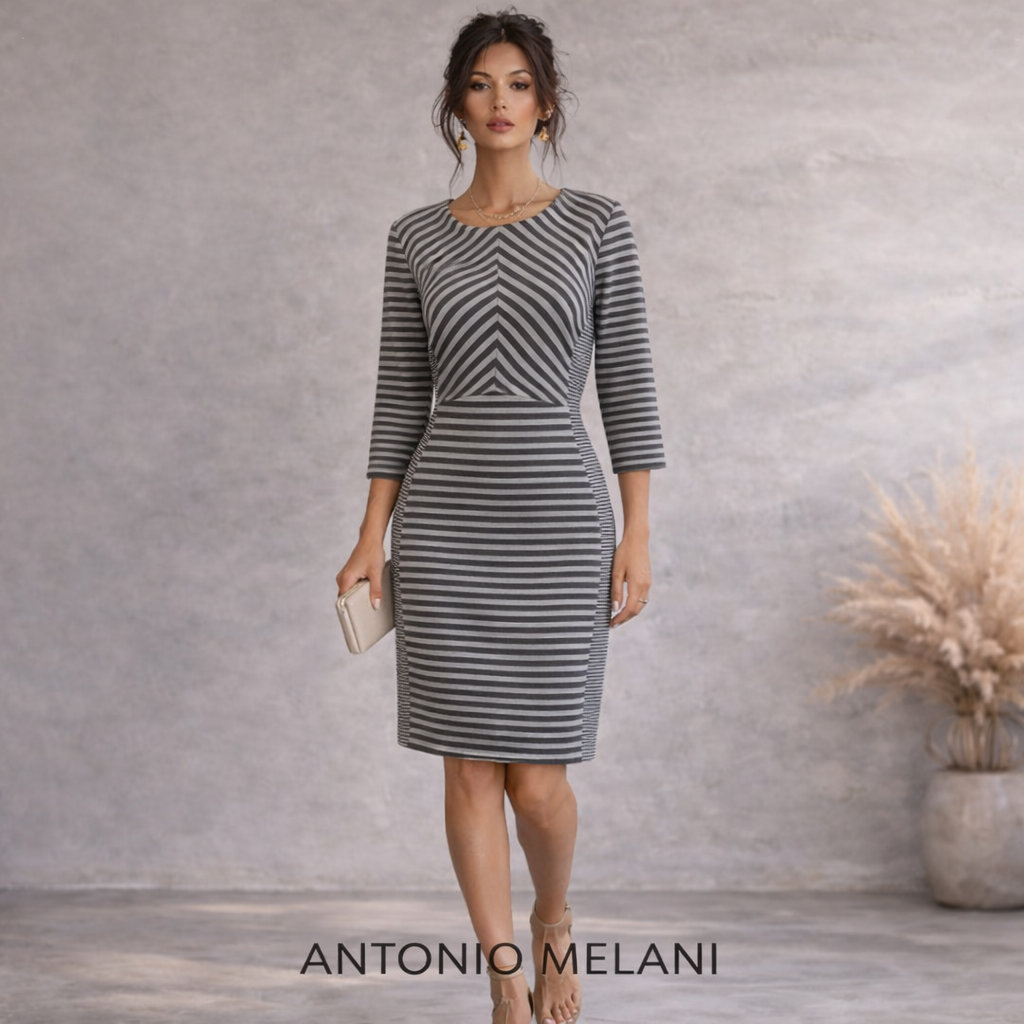 Antonio Melani Grey Blue Striped Shift Dress UK 12