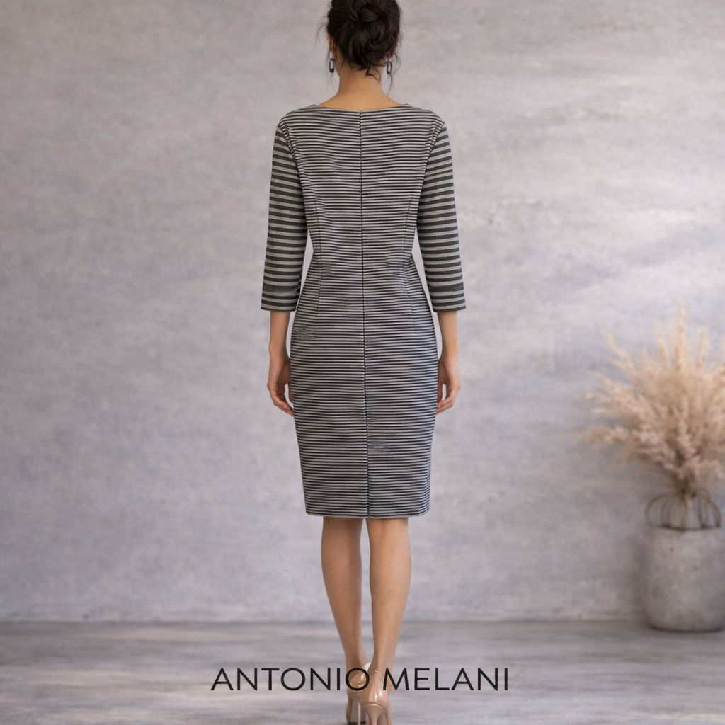 Antonio Melani Grey Blue Striped Shift Dress UK 12