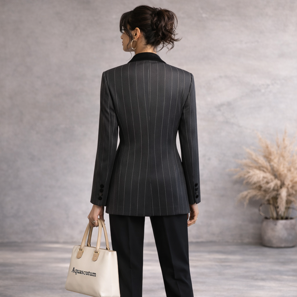 Aquascutum Vintage Grey Pinstripe Wool Jacket UK 14/16