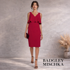 Badgley Mischka Red Crepe Open Back Overlay Dress UK 10