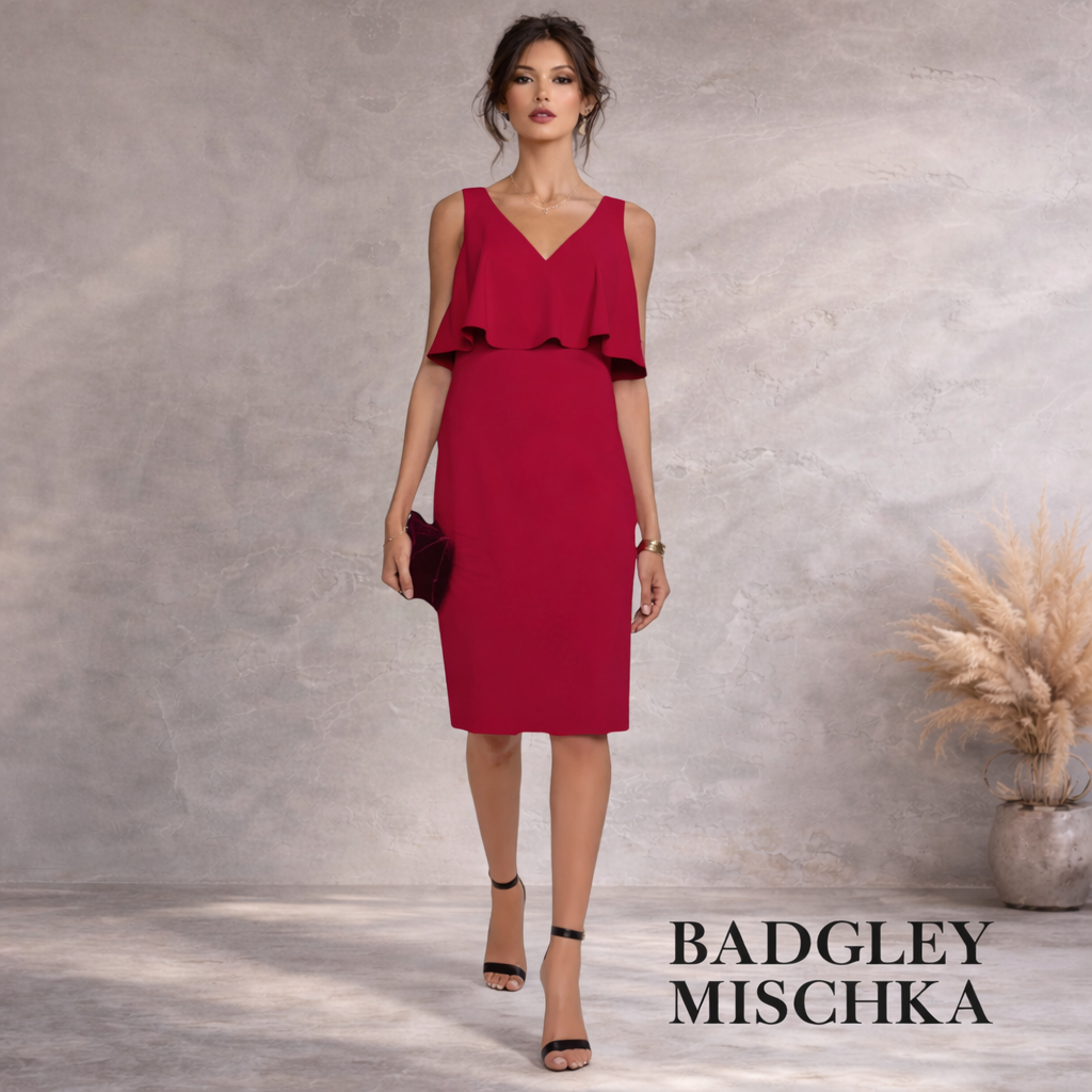 Badgley Mischka Red Crepe Open Back Overlay Dress UK 10