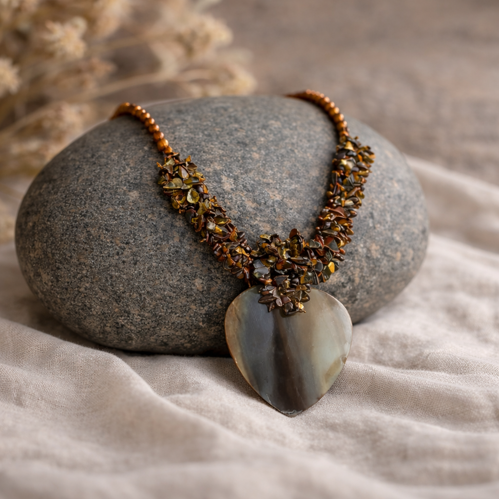 Baltic Cognac Amber Chunky Nugget Bead Horn Pendant Necklace