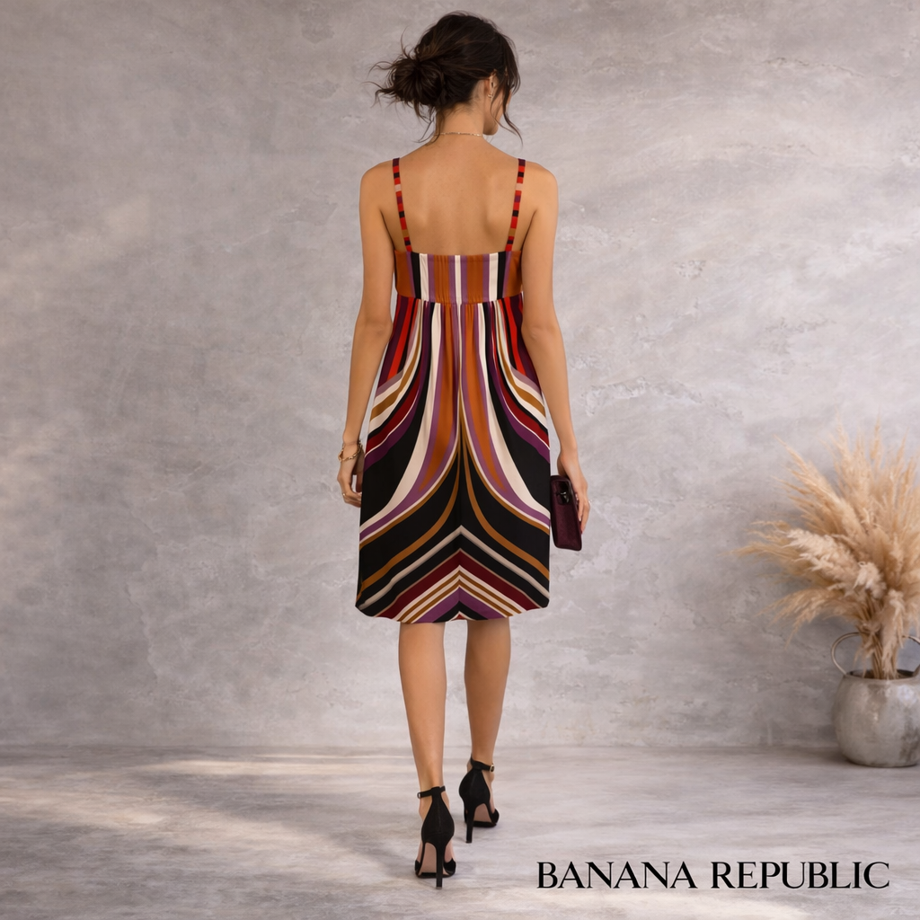 Banana Republic Multicoloured Striped Silk Dress UK 6