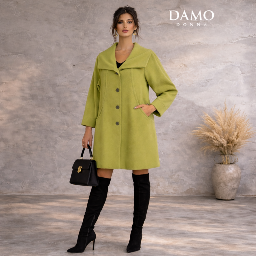 Damo Donna Lime Green Wool Cashmere Coat  UK 12