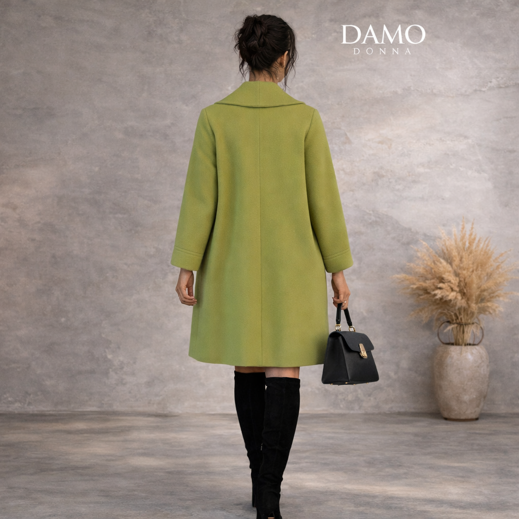Damo Donna Lime Green Wool Cashmere Coat  UK 12