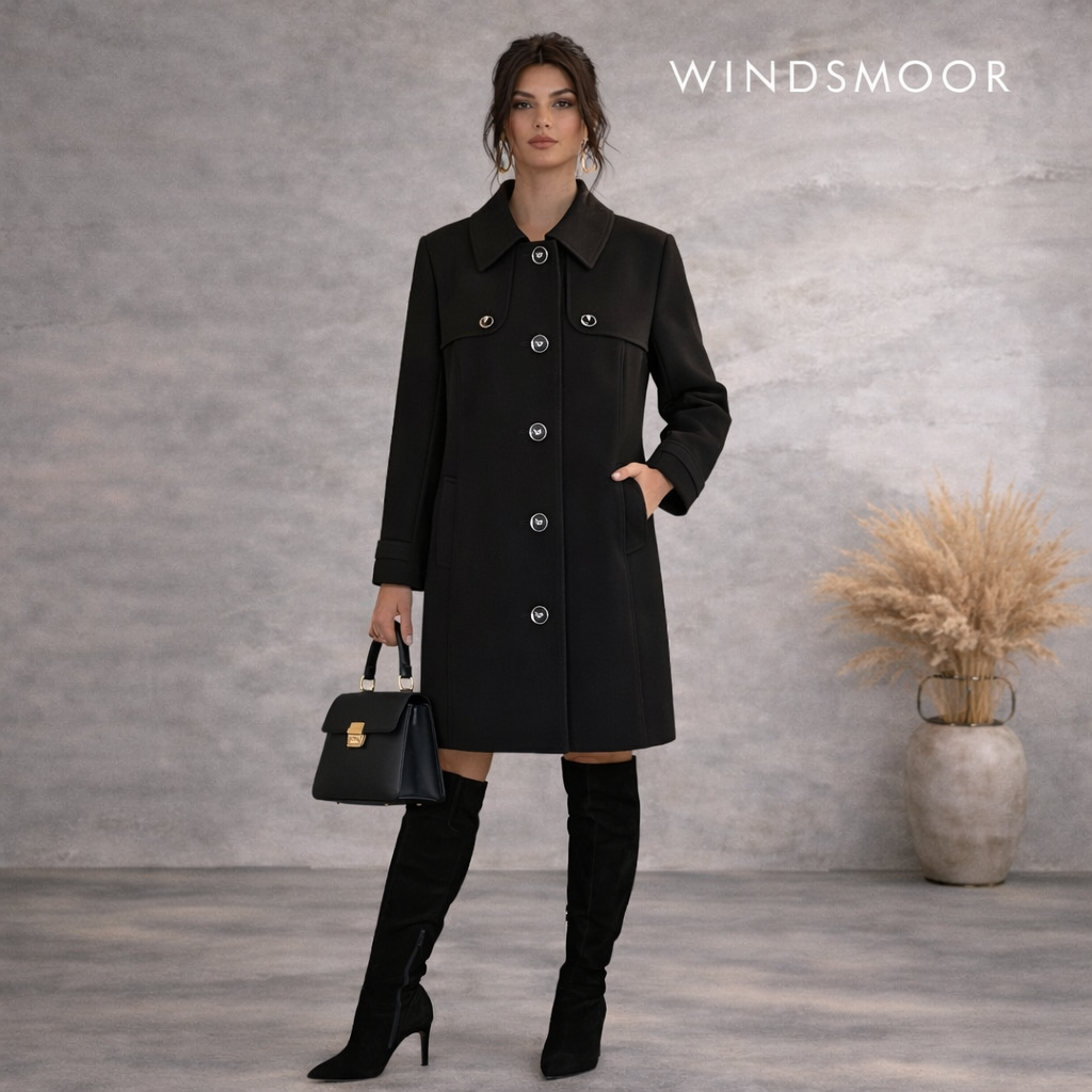 Windsmoor Black Autumn Winter 3/4 Length Coat UK 12