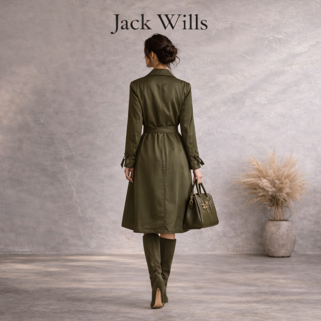 Jack Wills Carliss Khaki Belted Trench Coat UK 14
