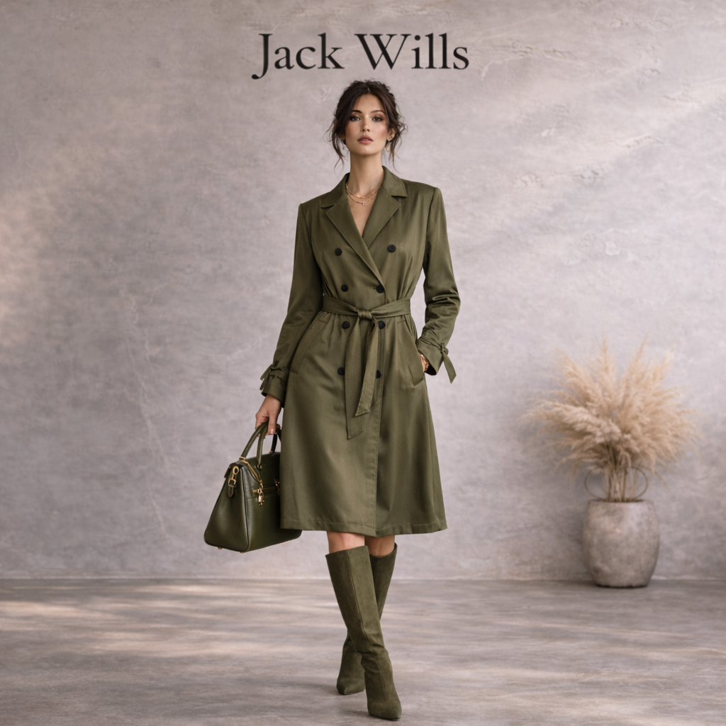Jack Wills Carliss Khaki Belted Trench Coat UK 14