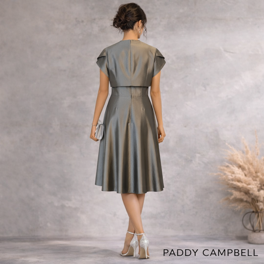 Paddy Campbell Vintage Silver Grey Silk Dress Suit UK 12