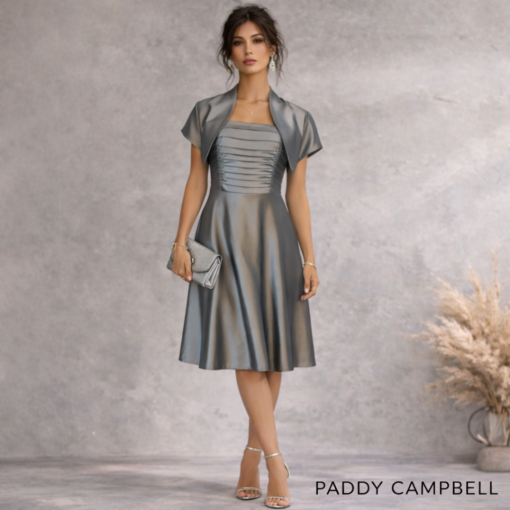 Paddy Campbell Vintage Silver Grey Silk Dress Suit UK 12