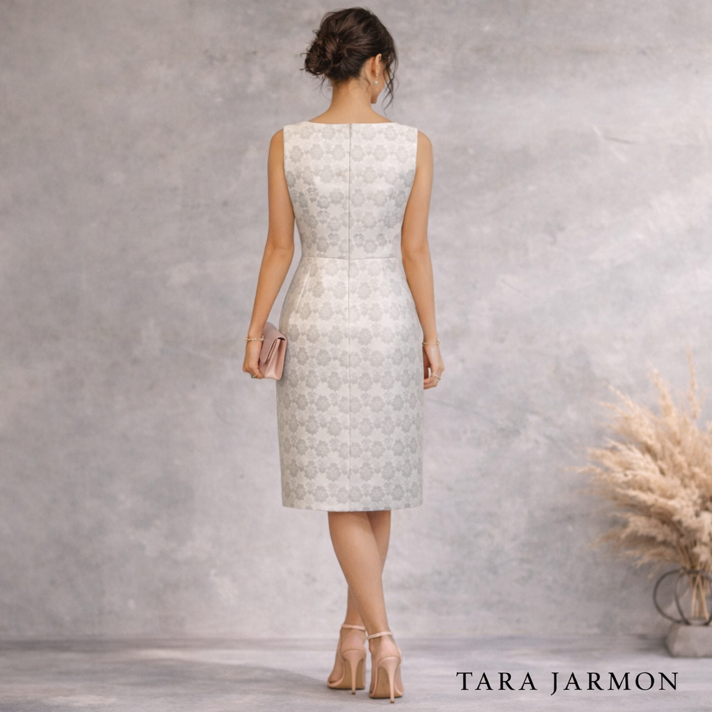 Tara Jarmon White Silver Jacquard Sleeveless Dress UK 10
