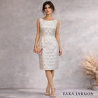 Tara Jarmon White Silver Jacquard Sleeveless Dress UK 10