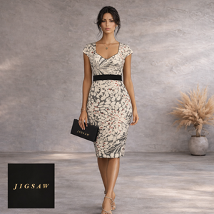 Jigsaw Ivory Gold Thread Brocade Pencil Dress UK 8
