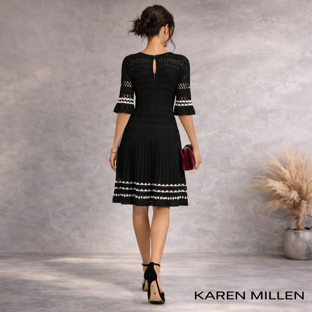 Karen Millen Black & White Crochet Knit Dress UK 8