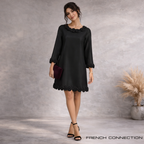 French Connection Black Silk Rosette Dress UK 8