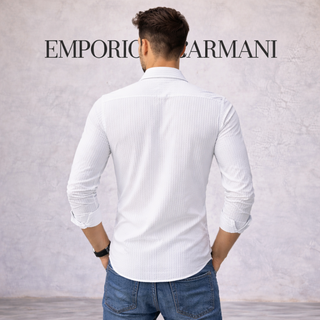 Emporio Armani White Ribbed Slim Fit Cotton Shirt 41/16
