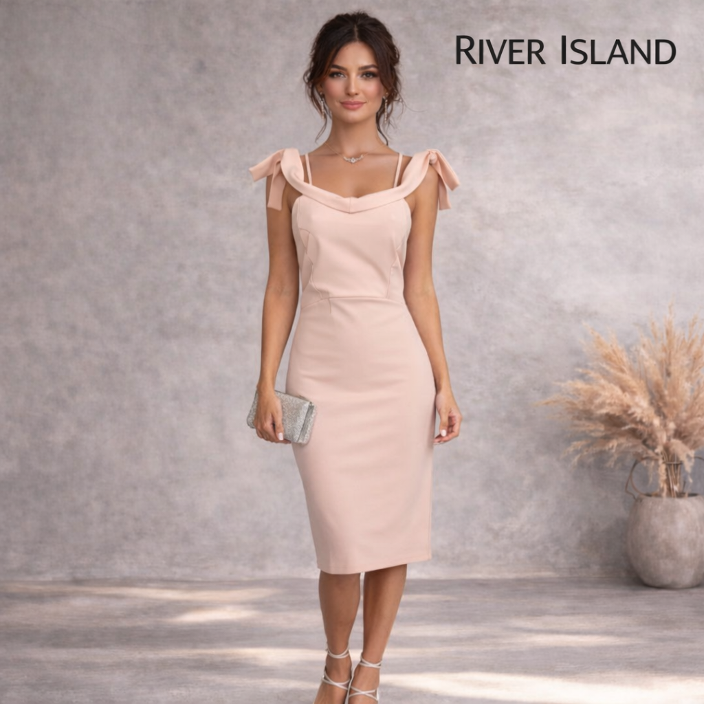River Island Peach Bardot Off The Shoulder Dress UK 12