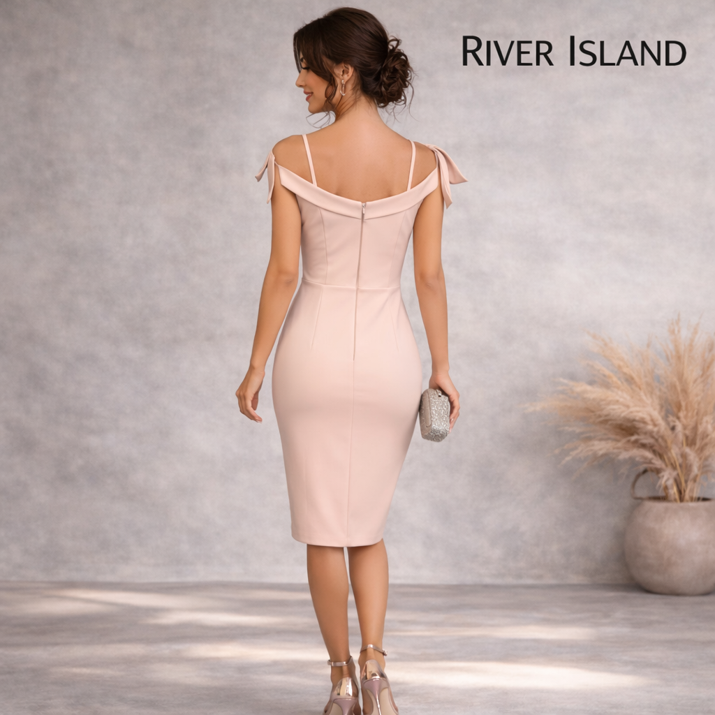 River Island Peach Bardot Off The Shoulder Dress UK 12