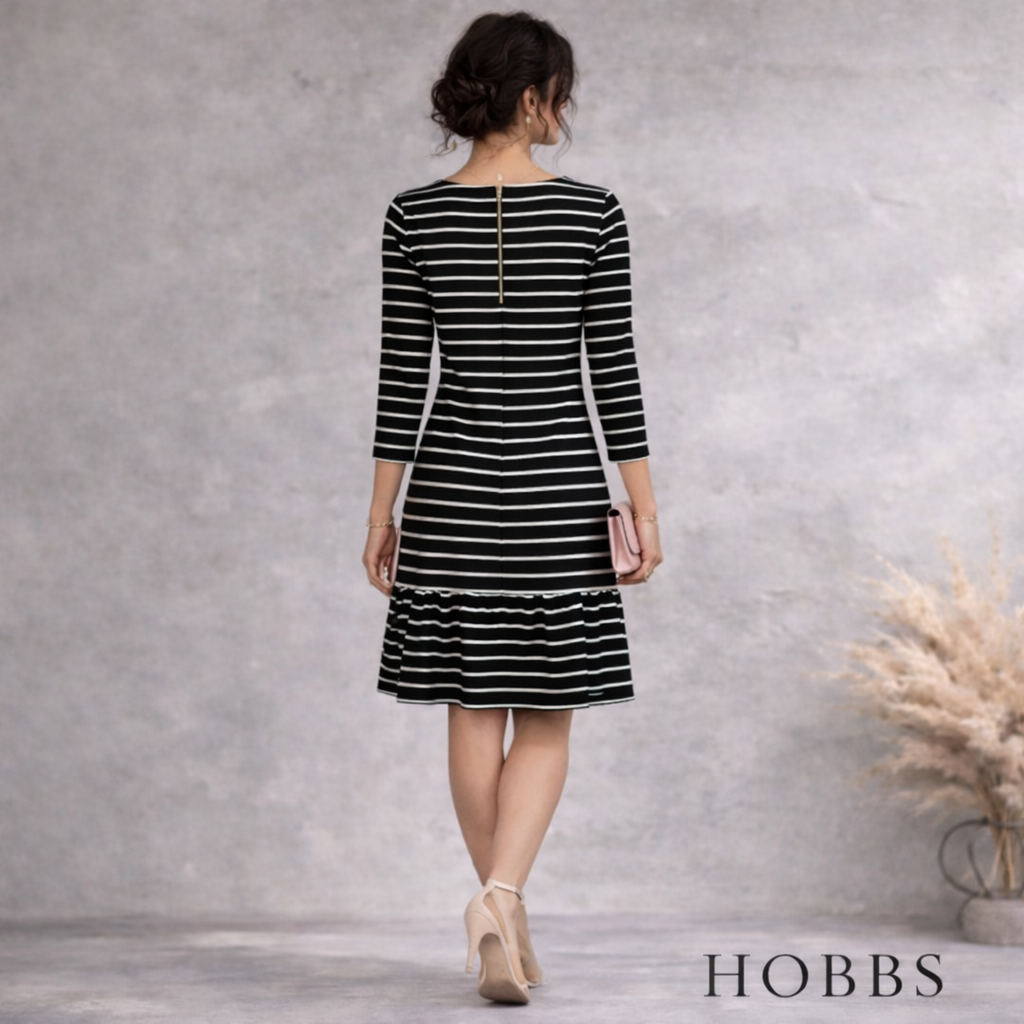 Hobbs Black White Stripe Ponte Jersey Dress UK 8