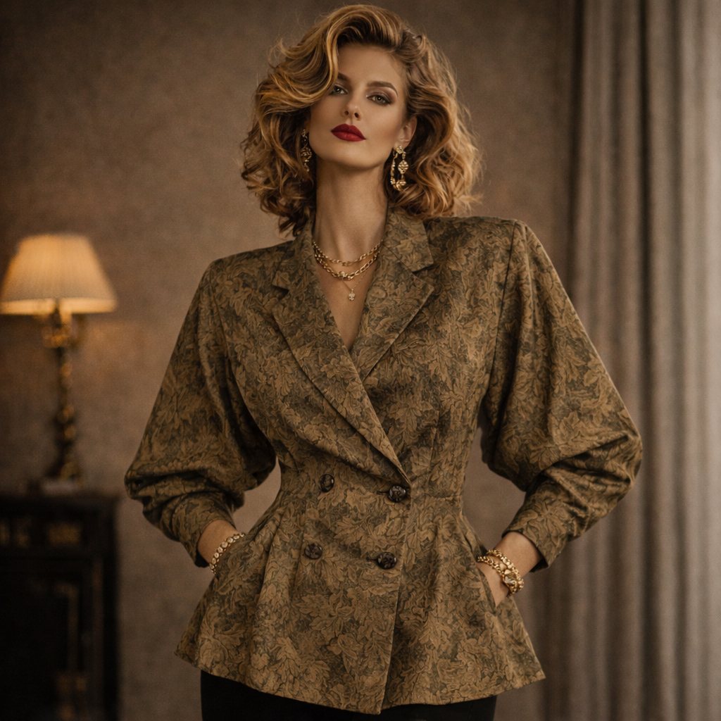 Genetpelsone Original 1980s Vintage Jacquard Batwing Jacket UK 10