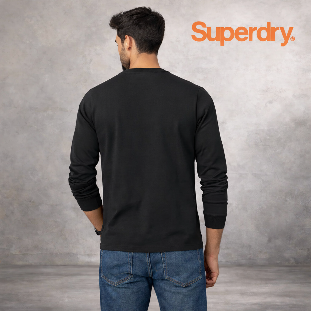 Superdry Long-Sleeve Black Cotton Logo T-Shirt Size L