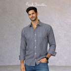 Paul Smith Blue & White Striped Double Cuff Shirt Size M